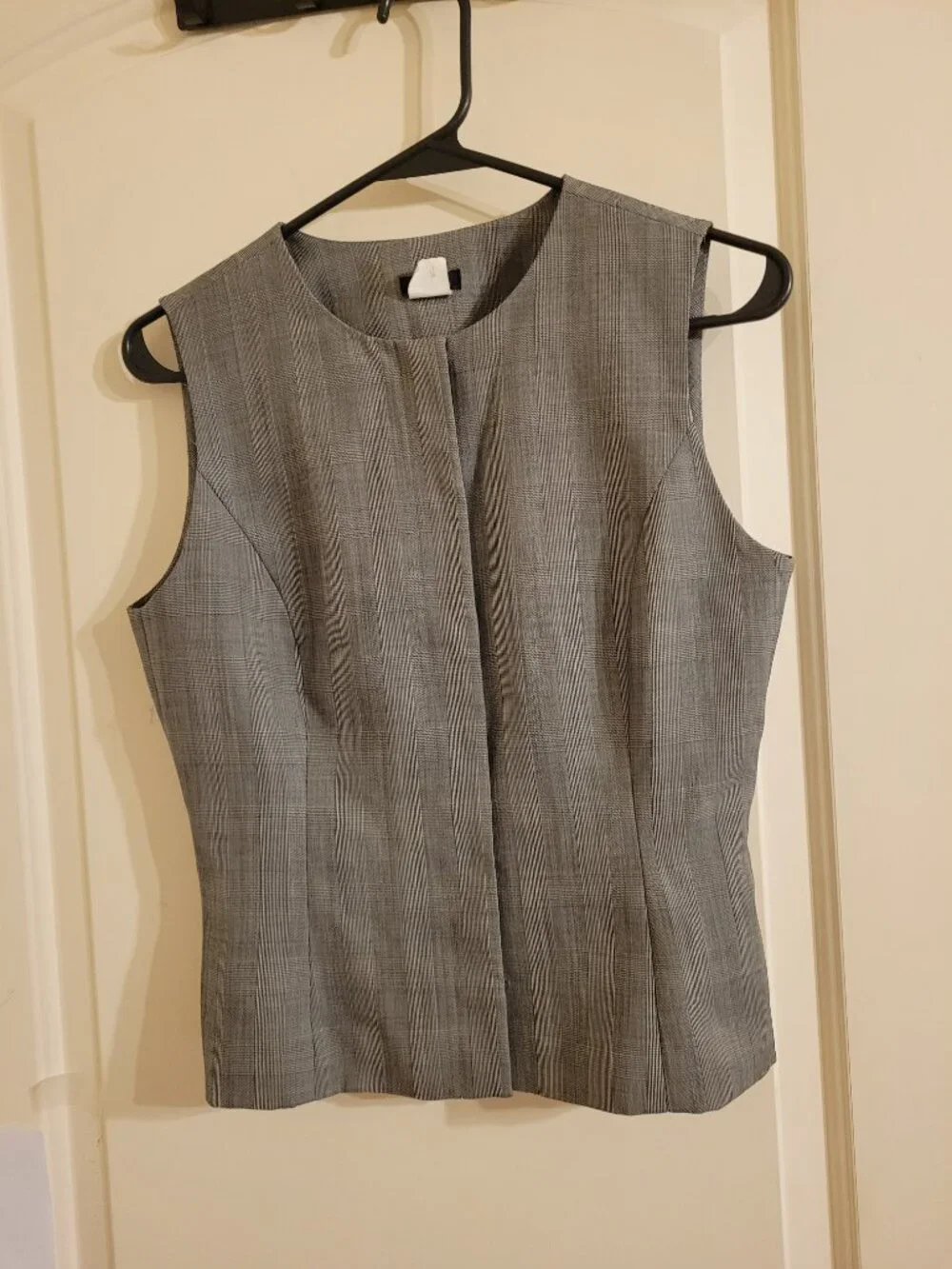 J.Crew Vintage Wool Vest Women's Size 4 Gray Glen Plaid Hidden Button Career Top